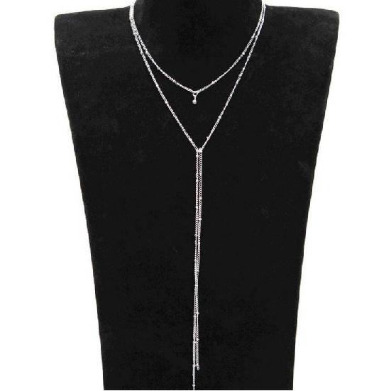 C143 Fashion Simple Bead Chain Necklace Vintage Collarbone Necklace Double Layer Long Choker