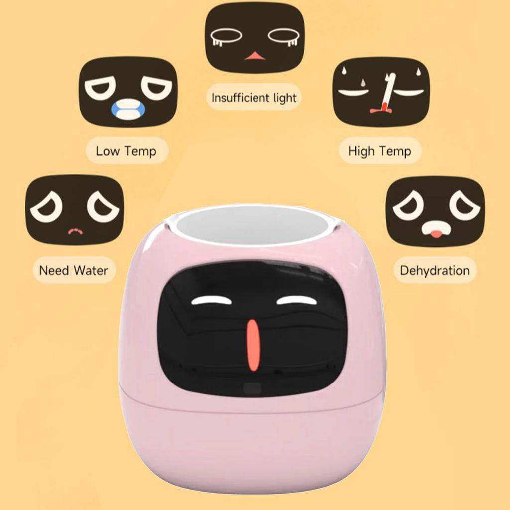 Smart Flower Pot AI Adorable Intelligent Smart Planter Robot with Expression Clock Sensors for Indoor Desk Decoration