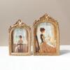 Handcrafted Antique Gold Carving Arch Picture Frame With Hanging Hook And Stand For Wall Or Tabletop Decoration Display