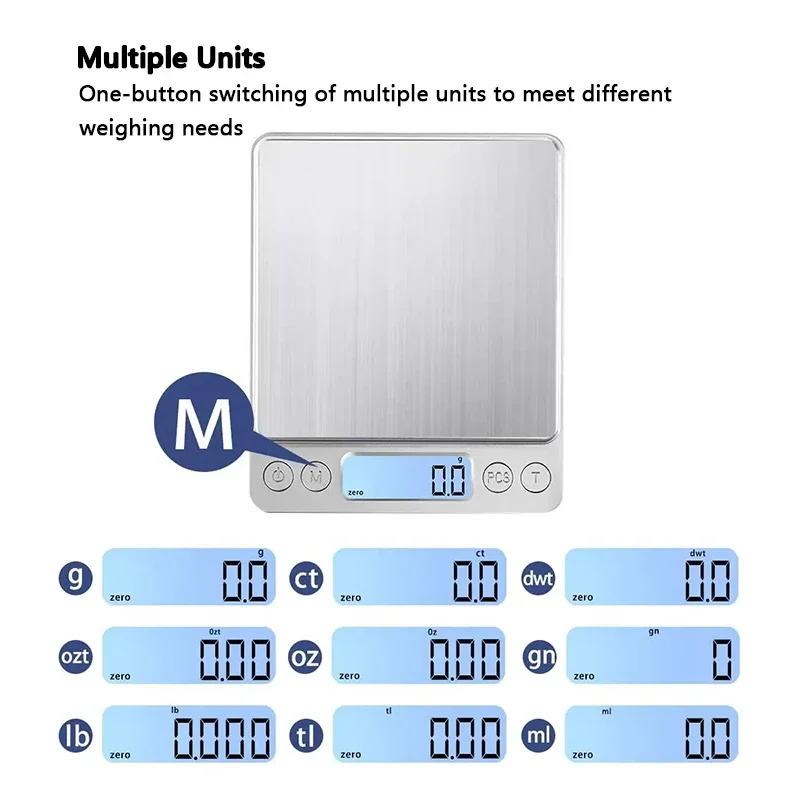 3Kg/500G 0.1g Digital Kitchen Scale Precision Scales Jewelry Weighing For Food Diet Postal Balance Measuring LCD Electronic