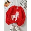 European Sizes Unicorn Floral Mane Stars Girls' Crew Neck Fashion Sweatshirt, Western Top, Children's Long Sleeved Casual Tee