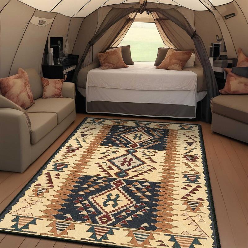 Retro Marokkanischer Ethno-Stil Muster Großflächiger Teppich für Zuhause Wohnzimmer Schlafzimmer Sofa Fußmatte Dekor Teppich Rutschfeste Bodenmatte