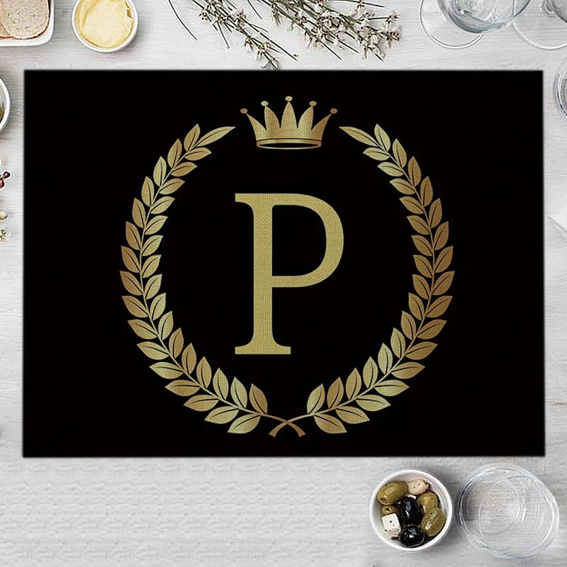 1PC Home Decor Black Gold Letter Printing Linen Placemat for Dining Table Drink Coaster Home Decoration Modern Kitchen Cup Pads