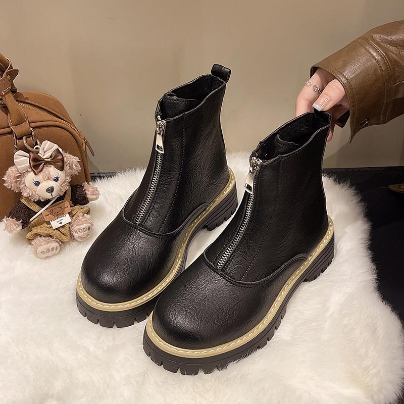 

Модные ботинки для верховой езды с круглым носком Весенне-осенние женские ботильоны Уличные удобные ботильоны Большого размера Толстая подошва Повседневная обувь 36