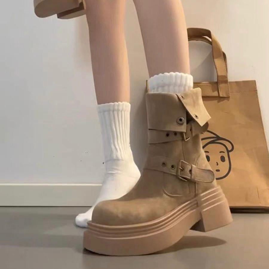 Two-way Khaki Thick-Soled Mid-Calf Vintage Martin Boots 2025 - Height-Increasing, Fashionable, Slimming Short Boots.