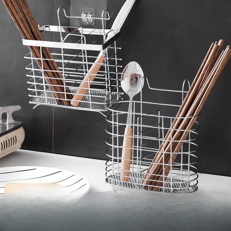 Soporte para Palillos de Pared Vajilla Hogar Cesta para Palillos Sin Perforaciones Estante de Almacenamiento Cuchara Cocina Escurridor