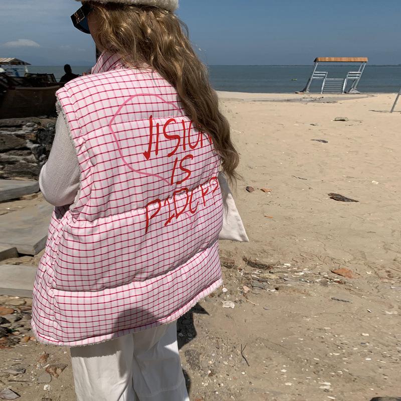 

Двусторонний хлопковый жилет для девочки, милый и симпатичный стиль, новое утолщенное теплое свободное модное пальто L [130-75kg]