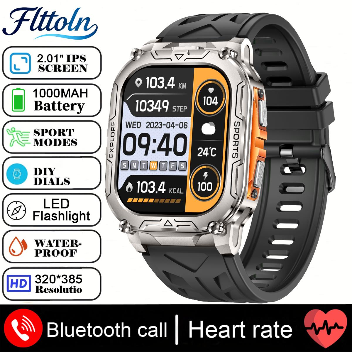 

outdoorfitness smartwatch features a 900mAh battery, 2.01-inch AMOLED screen, Bluetooth calls, IP67 water, men s smartwatch серебряный