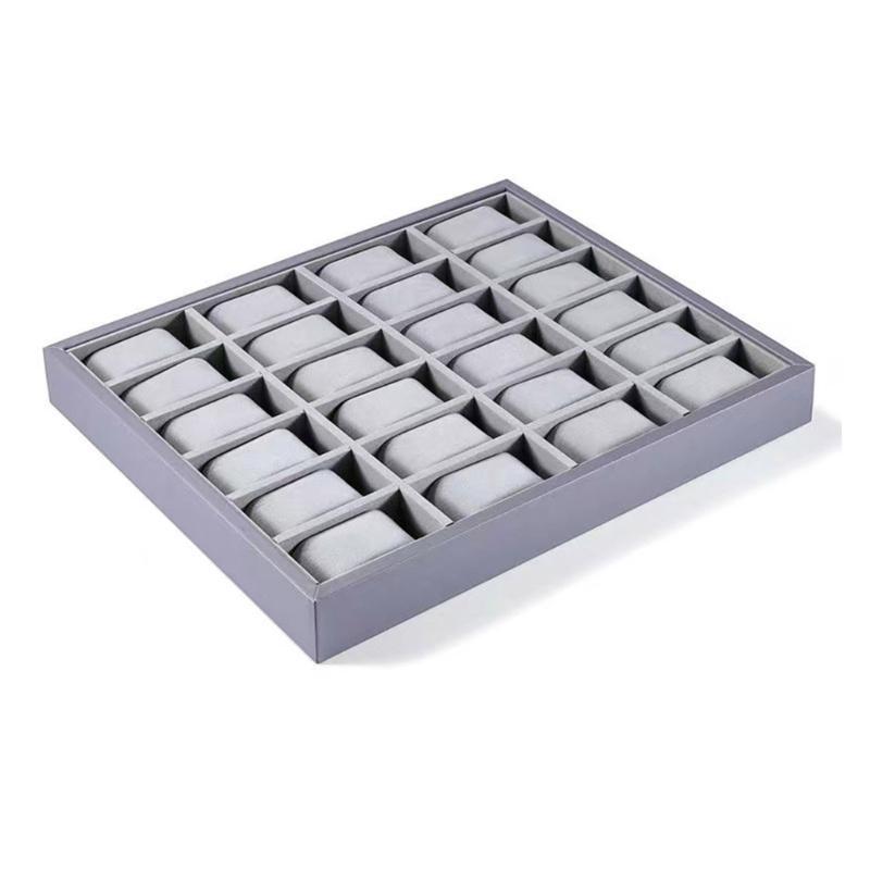 Taca na zegarki z 6/12/24/30 przegródkami, taca ekspozycyjna na biżuterię z poduszkami z siatki, aksamitna gablota ekspozycyjna na bransoletki, organizer na tace na zegarki