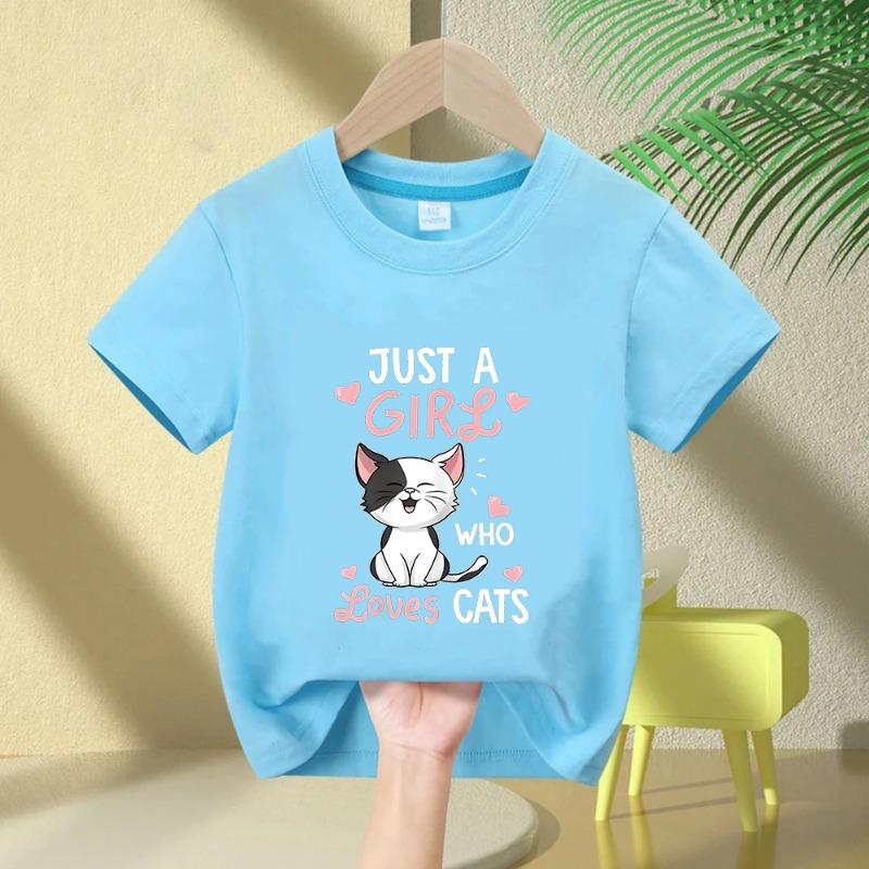 Cute Cat Graphic Kids Tshirts Summer Short Sleeve Tees Cartoon Animal Boys Girls Clothes Kawaii Kitten Tops Y2K Children T-shirt