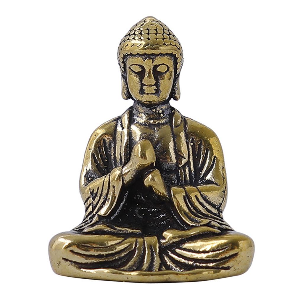 Set de 10 buc Statuetă Mini Buddha Așezat din Alamă Intricată Budism Chinezesc Sculptură Sakyamuni pentru Rugăciune și Meditație