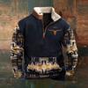 2025 Retro 3D Print Stand Collar Velvet Men's Hoodie for Autumn/Winter