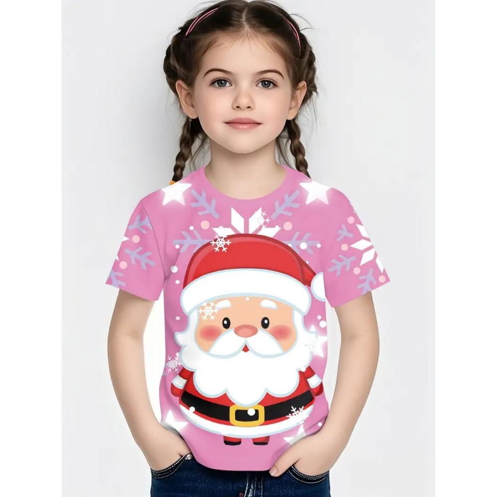 Cute Santa Claus Children's T-Shirt Christmas 3D Print Girl Short Sleeve T-Shirt Holiday Boys Clothes O-Neck Tees Tops Clothing