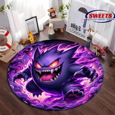 Kulatý koberec s potiskem Pokemon Gengar, Protiskluzová podložka na podlahu do dětského pokoje, Pratelné koberce pro domácí dekoraci, Dárek Potdemiel