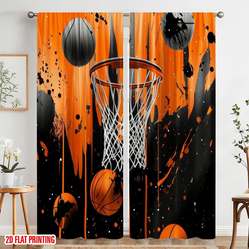 2pcs,2D Plane Printing Curtain Popular Hoop Splash Polyester (without Rod) Versatile All for Living Room, Bedroom, Home Decor