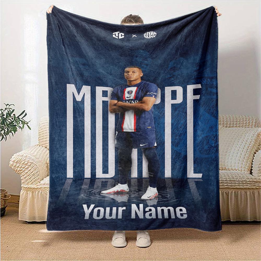 Mbappé Customize Text Blanket Throw Personalized Blanket Ultra-Soft Great for Livingroom Office Chair Couch Bed Four Seasons Multipurpose