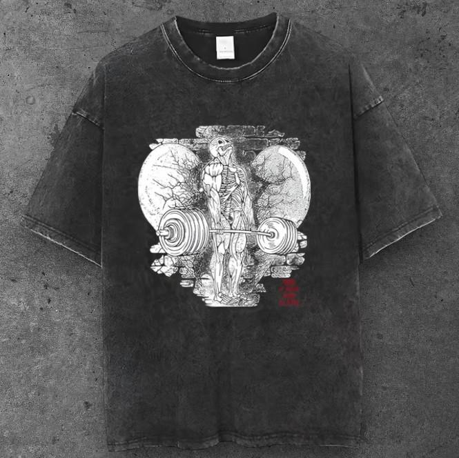 Mens Skeleton Deadlift Oversized T Shirt Black Y2K Grunge S-2XL S разноцветный