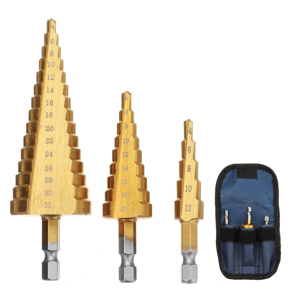 3X HSS Step Drill Bit Set Large Cone 