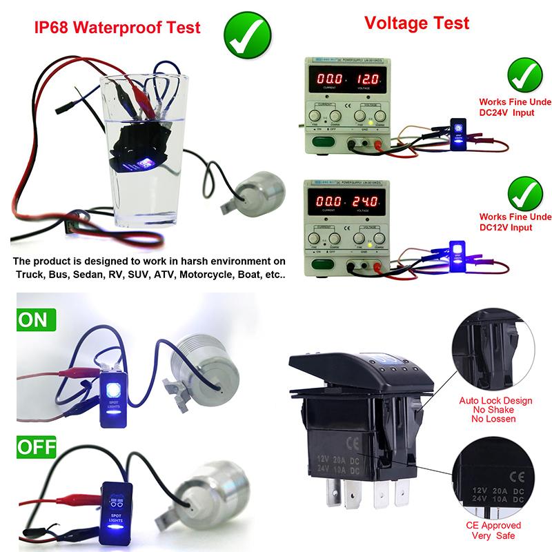 5pin Car Switch Boat Truck Light Toggle Switch Waterproof 24V Bar Style Blue Toggle Rocker Reverse Rear Light Switch 12V