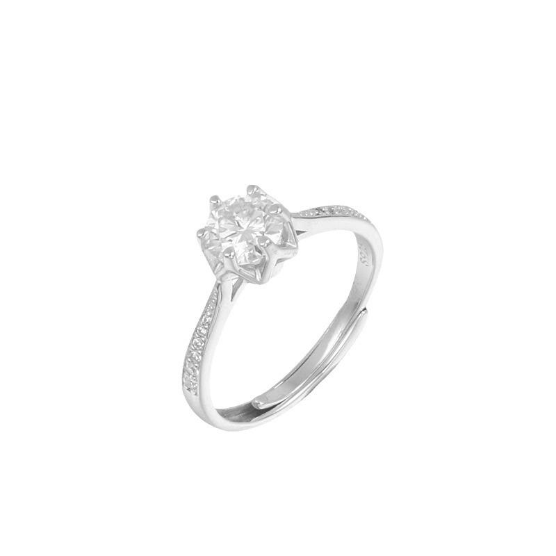 S925 Sterling Silver Moissanite Six-Prong Square Bezel Women's Open Design Ring