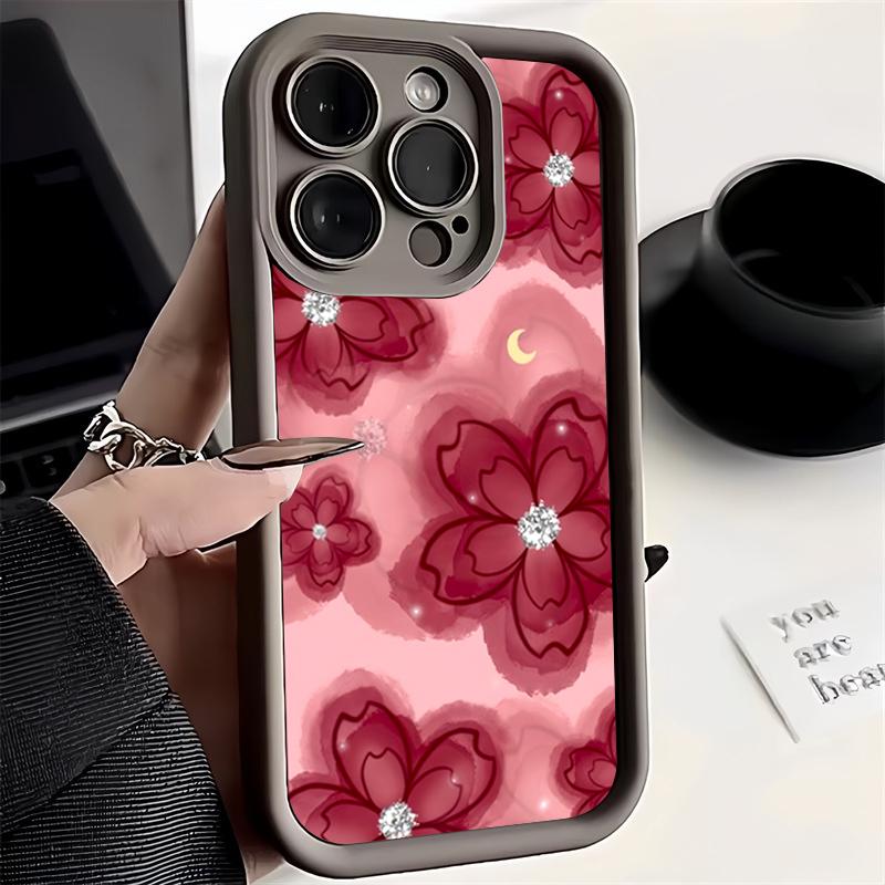 Diamond Floral Design Silicone Phone Case For Samsung Galaxy S25 S24 S23 S22 S21 S20 Ultra Plus FE A15 A35 A54 A55 Cover