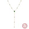 EFFIE QUEEN Retro Women's Fashion Green Zircon Y Necklace 925 Pure Silver 5A CZ Long Y Sexy Choker Chain Wedding Jewelry BQN39