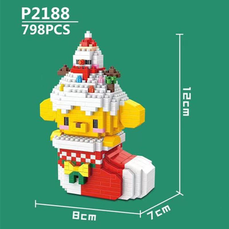 Sanrio Merry Christmas Micro Building Blocks Disney Melody 3D Model Hello Kitty Cinnamoroll Assembled Mini Bricks Figure Toy