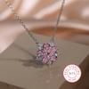 Fashion Silver Necklace for Women Shiny Pink White Zircon Cherry Blossom Pendant Luxury Pink Cherry Blossom Necklace