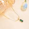 1Set Stainless Steel Rectangle Green  Zircon Pendant Necklace Earrings For Women  Party Jewelry Set