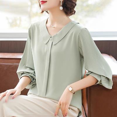Fashionable Chiffon Blouse for Middle Aged Women Summer Casual T Shirt with Long Sleeve Elegant and Trendy Top
