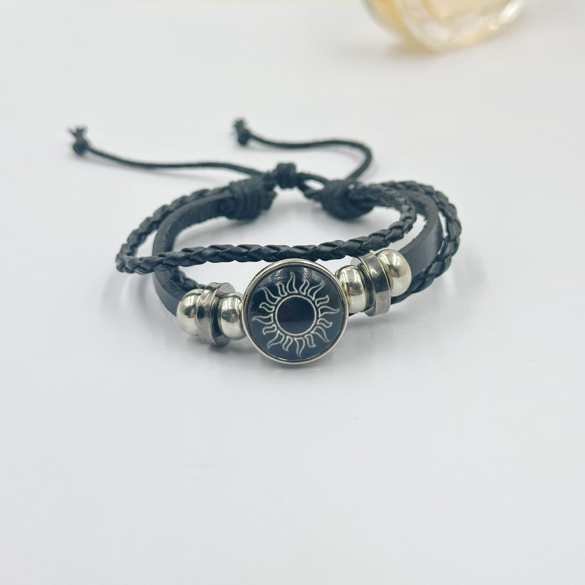 1шт Sun Moon Lovers Time Gem браслет унисекс ретро ручной работы многослойный плетеный кожаный браслет с бусинами