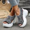 Fashion Platform Sandals with Sloping Heels Women's Round Head Open Toe Mesh Breathable Anti-slip Wear-resistant High Heels