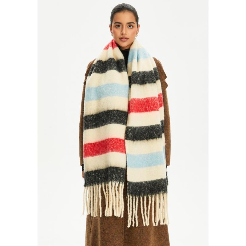 Women's Winter Colored Stripes Scarfs Vintage Casual Scarf Shawl Wraps Poncho Blanket Fringe Soft Thick Scarfs Chunky Long Shawl Scarves for Women