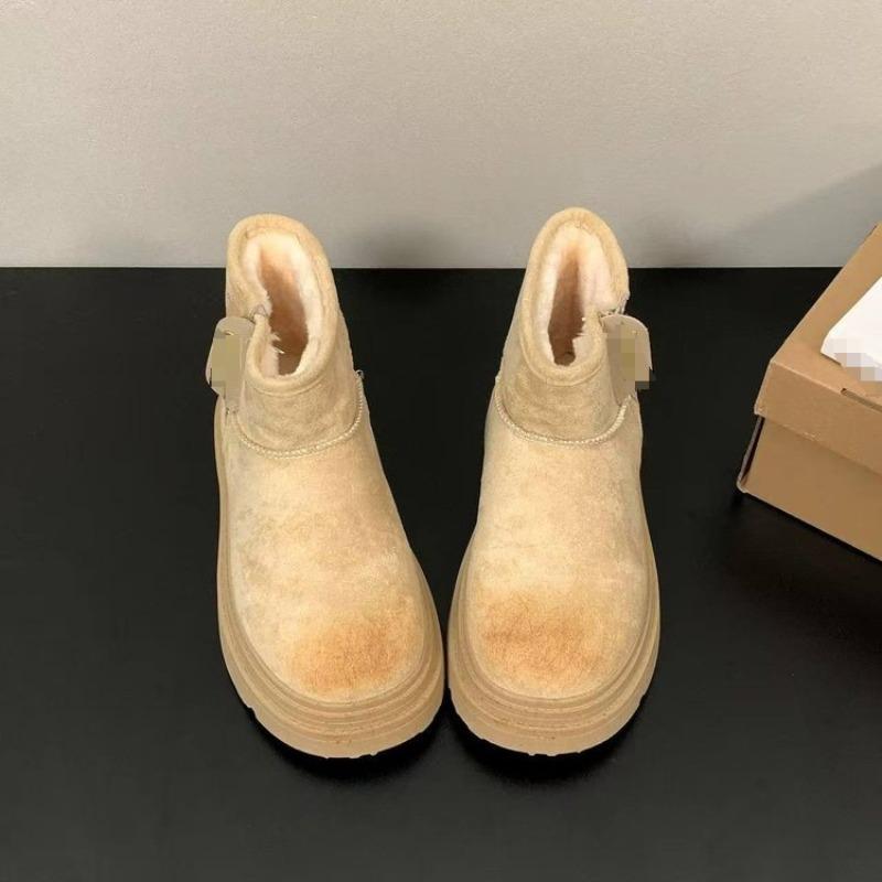 Winter medium tube plush snow boots women's new plush thickened outdoor thick-soled warm cotton shoes women's