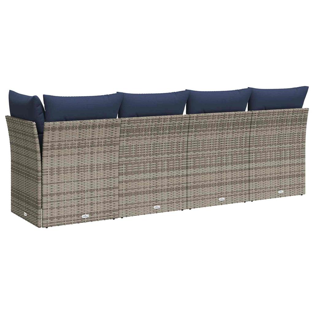 Garden Sofa with Cushions 4 Seater Gray Poly Rattan