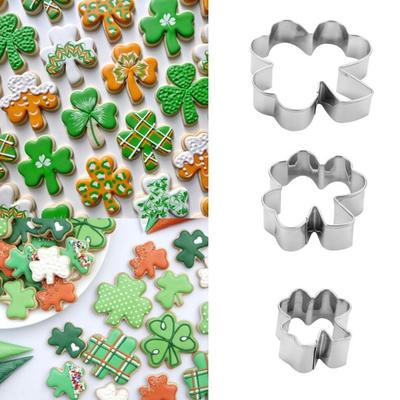 3Pcs/Set St. Patrick Day Cake Mold Stainless Steel 430 Non-Stick Clover-Themed Fondant Cutter