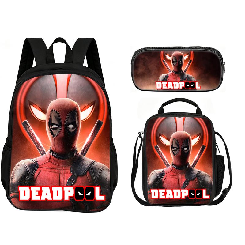 Deadpool  School 3Pcs Set Backpack+lunch Box+Pencil Case Fashion Schoolbag Backpack Trend Kids Gift Practical Multifunctional