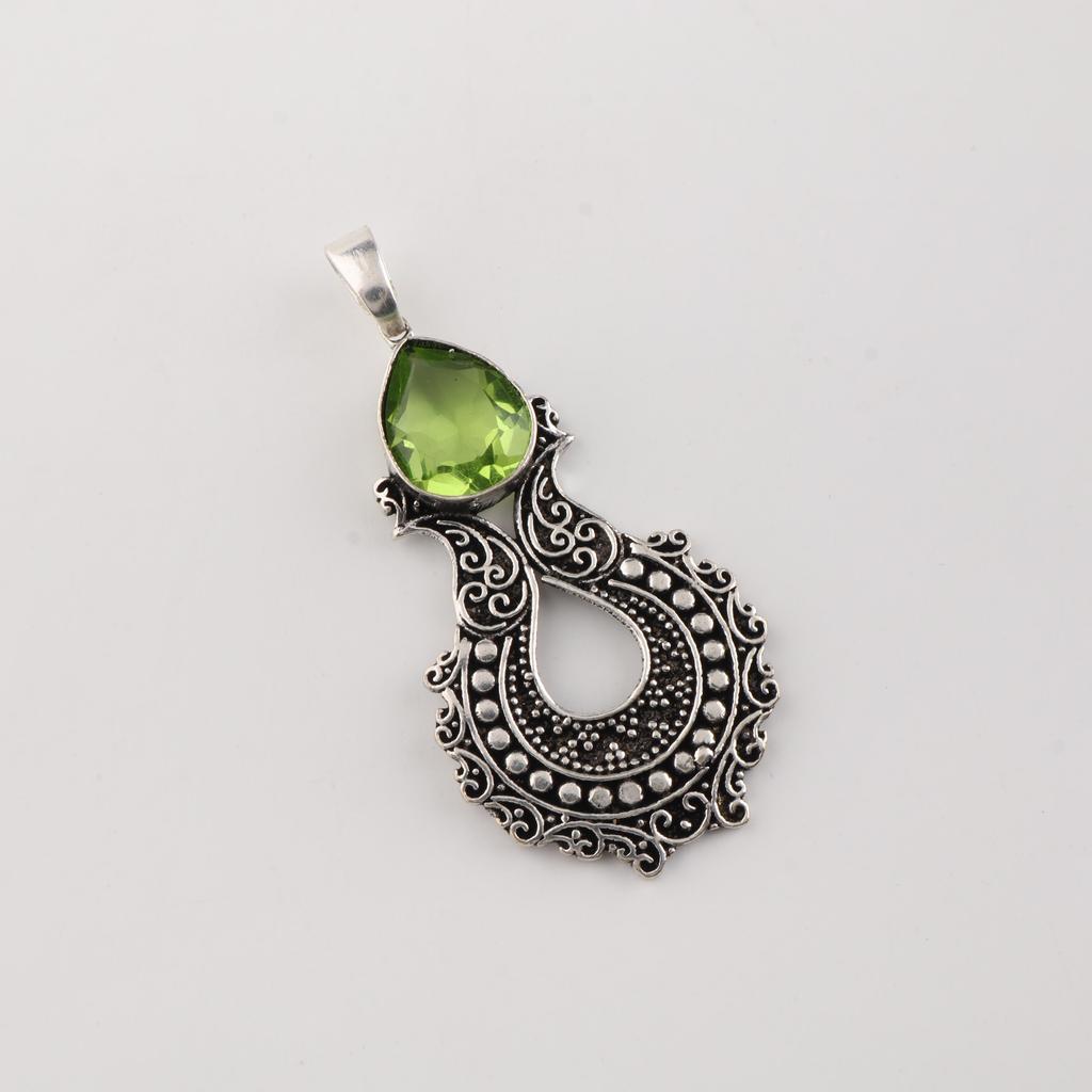 Rare Peridot Gemstone 925 Sterling Silver Oxidize Jewelry Designer Women's Pendant 1.8" For Birthday Gift CP-45-12