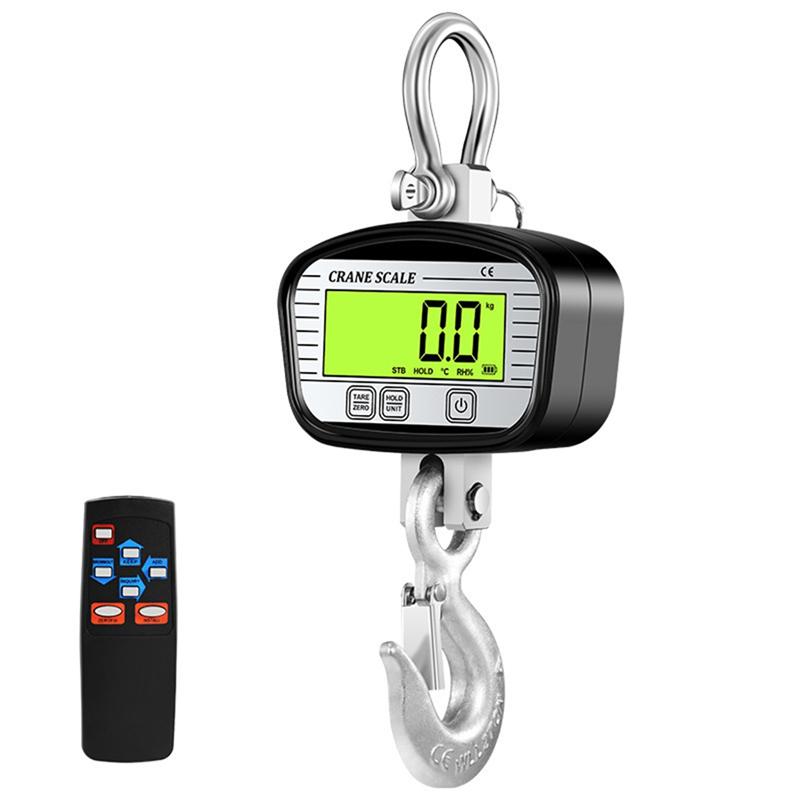 

A25F-1000Kg Digital Crane Scales 0.1Kg LCD Industrial Grade Heavy Duty Hook Scale Them Hygrometer Hold Weighing Meter чорний