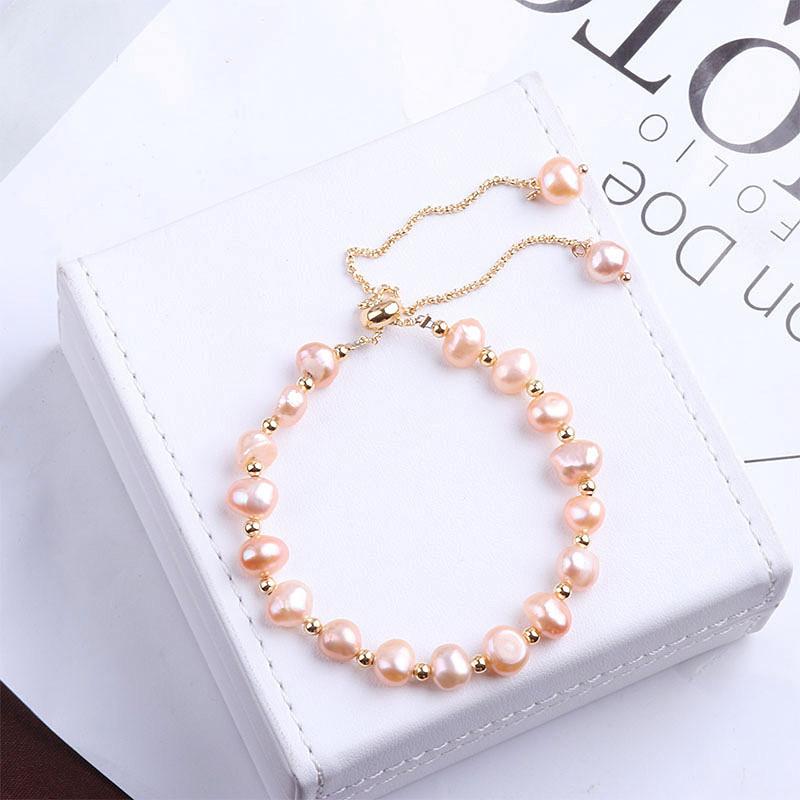 Gold Color Beads Pearls Mixed Adjustable Chain Bracelet Elegant Exquisite Bangles For Women  Jewelry Gift