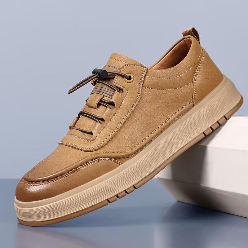 

Men s Trendy Breathable Ultra-Soft Genuine Leather White Casual Sports Shoes Autumn 2026 New Arrival Versatile Comfortable 38 коричневий