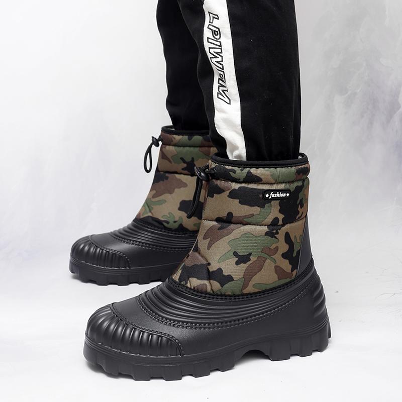 Men's Winter Warm Snow Boots Rubber Hiking Boots Outdoor Mid Calf Camouflage Duck Boots Waterproof  Plus Size