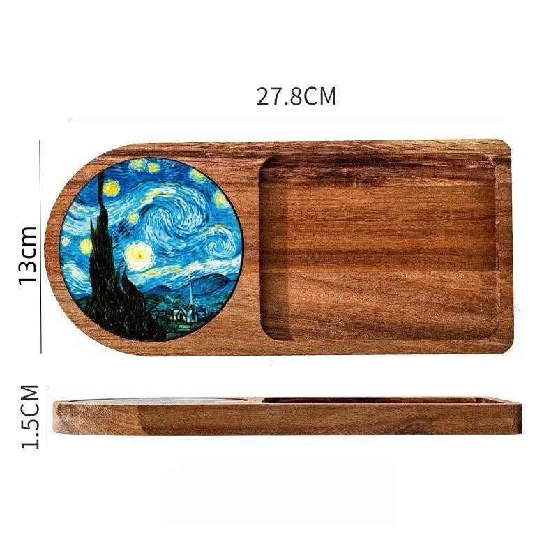 

Поднос в винтажном стиле из дерева с керамическими подставками Подносы для хранения еды для послеобеденного чая, торта, хлеба, закусок, десертов и т. д.