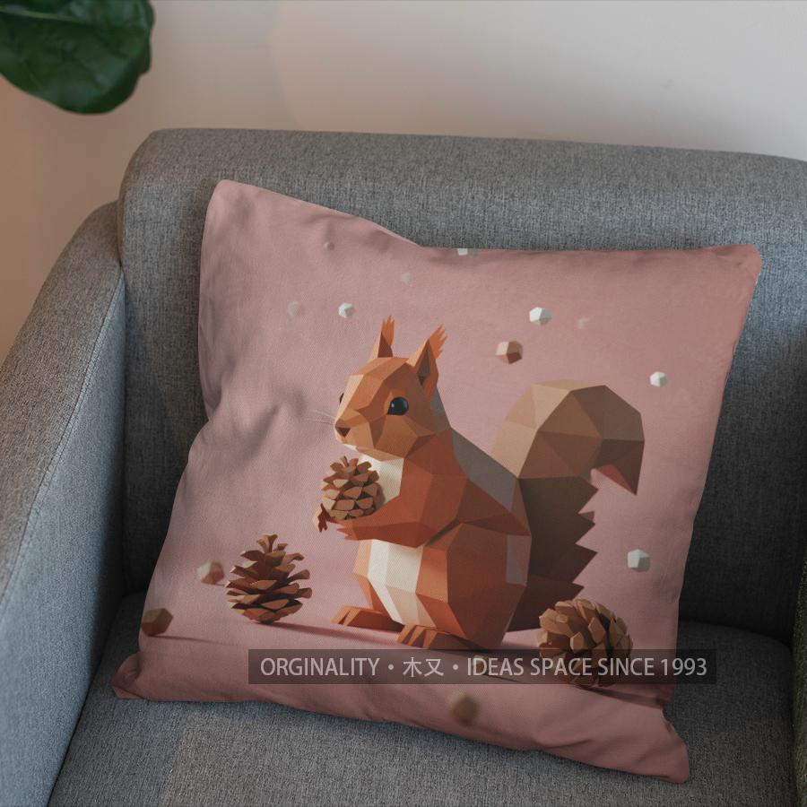 2D Low-Poly Squirrel With Pinecone Throw Pillow Pattern Cushion Cover Suitable For Sofa Bedroom Car Pillow Cover
