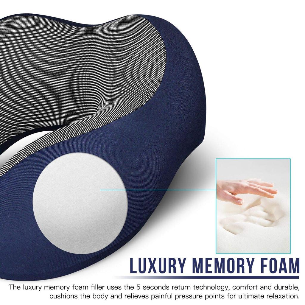 Travel Pillow 100% Pure Memory Foam Neck Pillow Comfortable  Breathable Cover Machine Washable Airplane Travel Kit with 3D Contoured Eye Masks