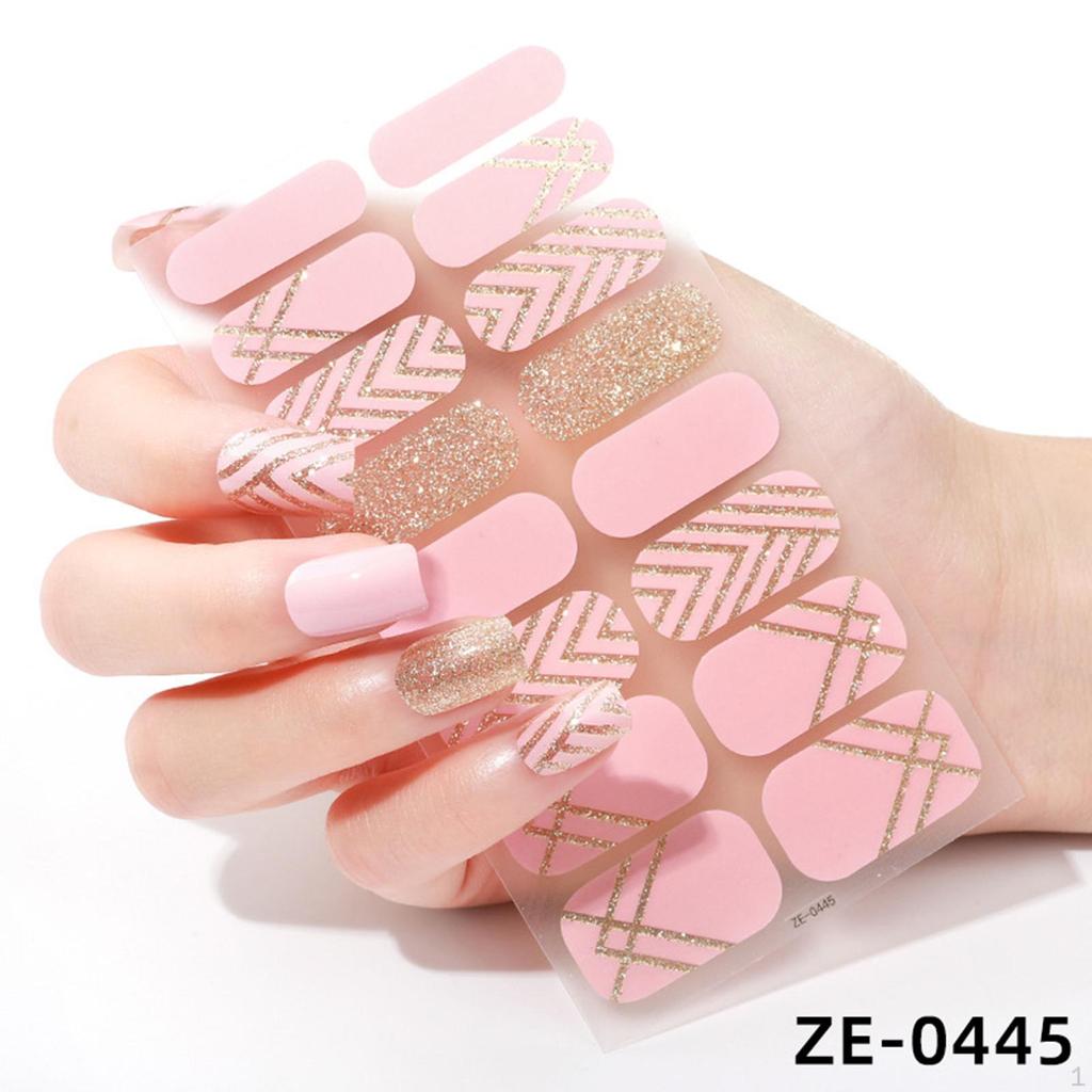 16 Pieces Cured Gel Nail Strips, Stickers with File, Patches Semi