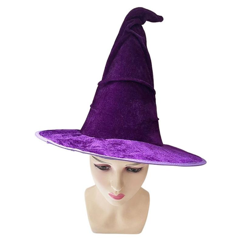 Elegant Witch Hat Soft And Nonwoven Fabric Folded Design Wizard Hat For Halloween Costumes Parties Hats 2pcs