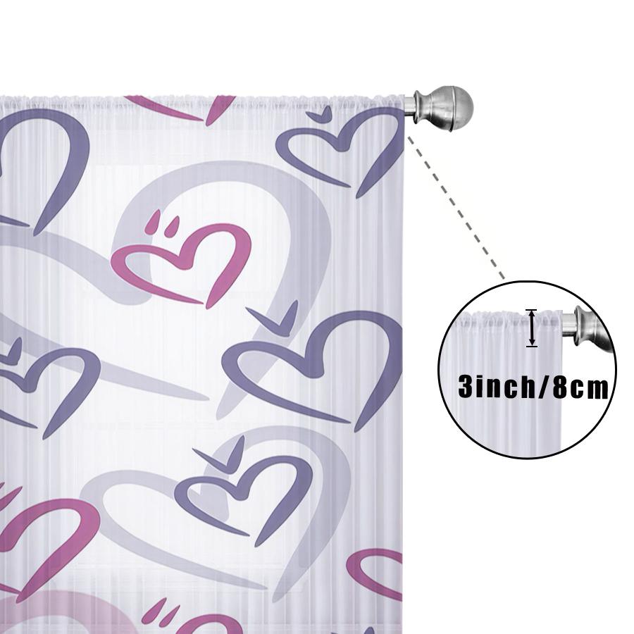 1PCS pink purple line heart-shaped gauze curtain   romantic style   living room and bedroom   translucent gauze curtain