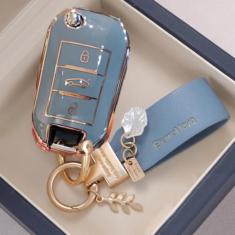 Moulures Intérieures Chaudes Étui Souple en TPU pour Clé de Voiture à Rabat Couverture Complète Support Pour Peugeot 3008 208 308 508 408 2008 307 4008 Pour Citroen C