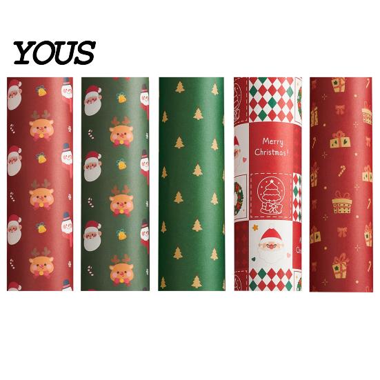 Santa Claus Pattern Gift Wrap 5 Sheets Christmas Wrapping Paper Set, Large with Birthday Packaging Supplies Double-Sided Tape And Bows, Snowflake